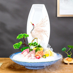 Piatto di Sashimi <span class=keywords><strong>in</strong></span> ceramica di fascia alta grande <span class=keywords><strong>salmone</strong></span> e pesce Sashimi speciale piatto di frutti di mare per feste stoviglie di ghiaccio secco - Product Image 4