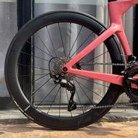 Bicicleta de Carretera de Fibra de Carbono Rosa 700C, Bicicleta de Carreras Ligera de 24 Velocidades con Frenos de Disco Hidráulicos