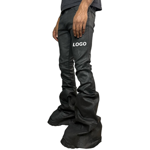 Produttore <span class=keywords><strong>pantaloni</strong></span> della <span class=keywords><strong>tuta</strong></span> svasati Casual Vintage <span class=keywords><strong>di</strong></span> alta qualità Streetwear in bianco <span class=keywords><strong>pantaloni</strong></span> della <span class=keywords><strong>tuta</strong></span> da uomo con Logo <span class=keywords><strong>a</strong></span> gamba larga in <span class=keywords><strong>pelle</strong></span> nera - Product Image 4