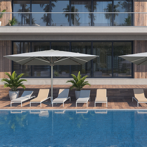 Sombrilla de Patio Plegable Moderna con LED Solar, Impermeable, para Exteriores, <span class=keywords><strong>4x4</strong></span>/5x5m, Estructura de Aluminio, Tela PA, Manivela - Product Image 1