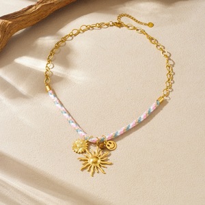 Fashionable Colorful Rope Chain Gold Plated Sunflower Pendant Necklace For Gift - Product Image 3