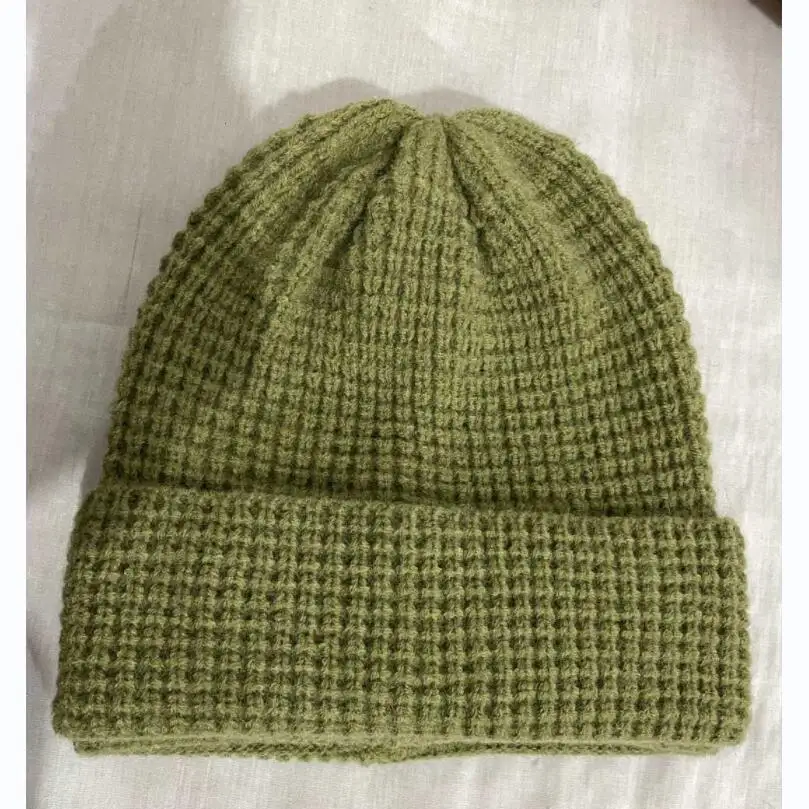 Custom Waffle Knitted Beanie for Women Men Warm Thick Khaki Skullies Cap Winter Pattern Knitted Tuque Hat