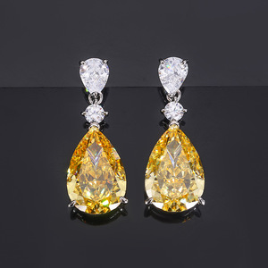 Joyería al por mayor S925 Plata artificial Diamante de alto carbono amarillo Premium Pendientes de gota 12*18 - Product Image 1