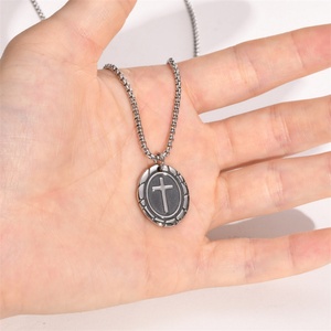 High Quaintly Stainless Steel <b>Necklace</b> Charm Oval Cross Pendant <b>Necklace</b> - Product Image 5