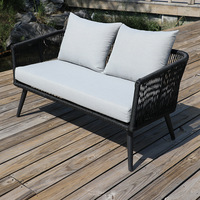 Salon de jardin extérieur, ensemble de canapé 4 places en fer forgé tressé de style nordique, chaises en métal, canapé de patio inspiré des designers, table à thé