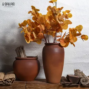 Vaso de cerâmica para flores vintage minimalista decoração argila vermelha terracota