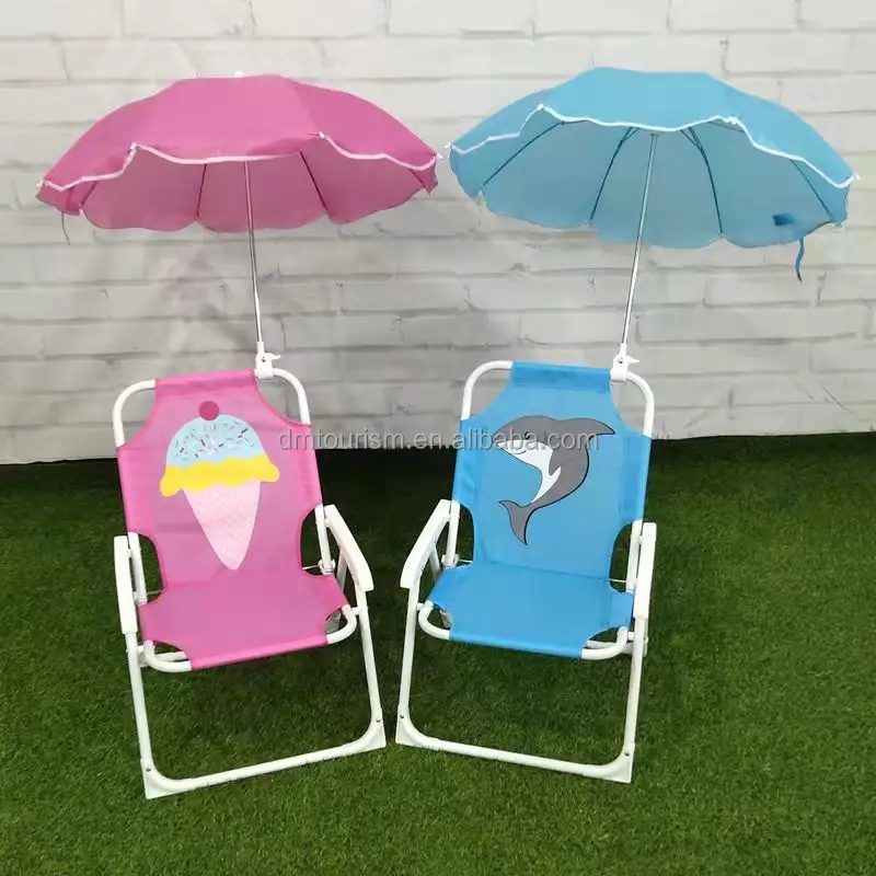 Cadeira de praia infantil com clipe personalizado para crianças, dossel de proteção solar dobrável para crianças, cadeira de praia de metal para uso ao ar livre, ferro moderno de 15 mm
