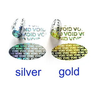 1000 pièces 2x1cm Scellé de sécurité ovale en plastique holographique argent/or anti-contrefaçon, étiquette de sécurité inviolable VOID (VOID si retiré) - Product Image 1