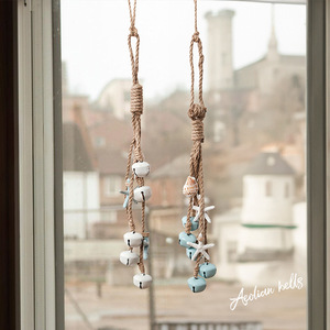 Décoration murale artisanale en corde de chanvre Ocean Breeze avec cloche et étoile de mer, forme irrégulière, pour salon - Product Image 5