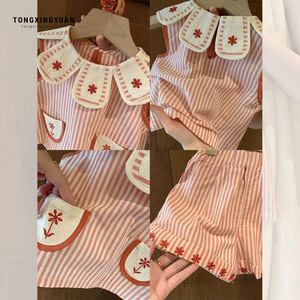 Tongxingyuan Girls Striped Cotton Two Piece Set With Pockets And Apple <b>Bag</b> Summer Outfit For <b>Toddlers</b> - Product Image 4