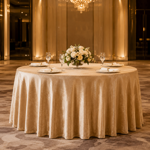 Wholesale Champagne Gold Premium Velvet <b>Round</b> <b>Tablecloth</b> for Luxury Hotel Banquet Wedding Event Supplier - Product Image 1