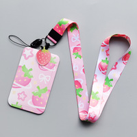 Casing kartu ABS alpukat stroberi buah kartun cantik mode baru tempat kartu ID Lanyard