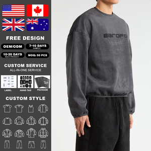 KingSen Wholesale Men's French Terry Crew Neck Elastic Waist Sweatshirt Breathable Printed Acid Washed Loose 100% Cotton Autumn - Product Image 2