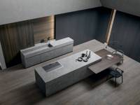 Kabinet Dapur Modular Kustom Kelas Atas Lampu Sensor Pintar Anti-Penuaan Desain Dapur Modern Wastafel Granit untuk Vila Mewah
