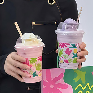 แก้วกาแฟพลาสติกแบบใช้แล้วทิ้งพิมพ์โลโก้ได้ ขนาด 16oz 18oz 20oz  PET สำหรับชาไข่มุก น้ำผลไม้ น้ำแข็ง นมปั่น พร้อมฝาปิด - Product Image 2