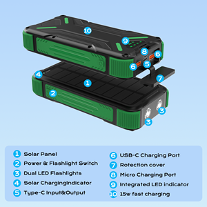 <span class=keywords><strong>Batterie</strong></span> <span class=keywords><strong>Externe</strong></span> <span class=keywords><strong>Solaire</strong></span> à Charge Rapide 20000mAh Portable Robuste 3 Modes avec Double Lampe Torche LED pour Camping en Plein Air - Product Image 6