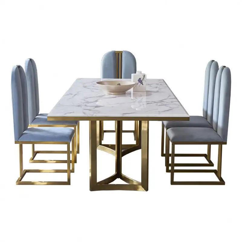 โต๊ะอาหารค่ำสไตล์ฮ่องกงสำหรับครอบครัว,โต๊ะรับประทานอาหารหินอ่อนทรงสี่เหลี่ยมผืนผ้าหรูหราเรียบง่ายสไตล์ Postmodern
