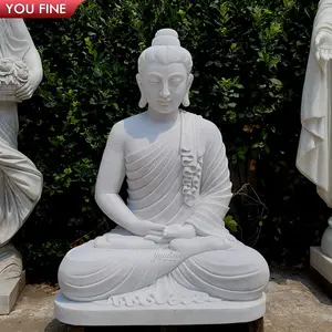 Statua di fontana di Buddha in marmo bianco a grandezza naturale da giardino all'aperto