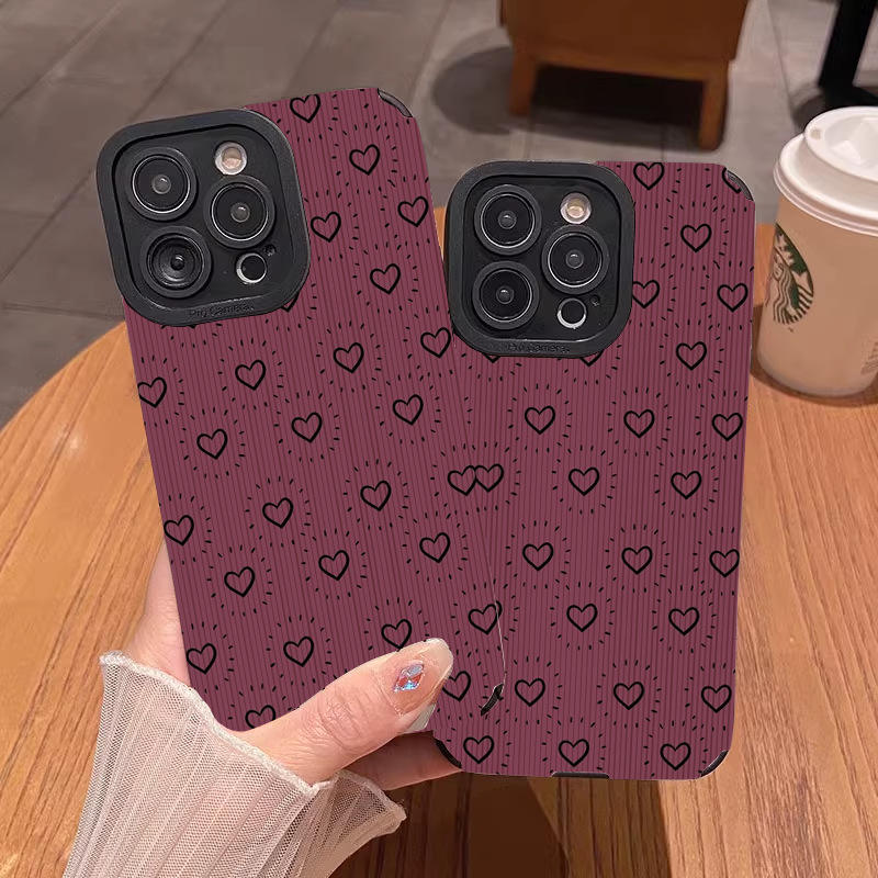 Wine red vertical stripe with small hearts