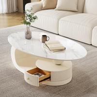 Table Basse en Pierre Frittée Blanc Crème de Luxe Italien, Ensemble Moderne Minimaliste Élégant, Durable et Écologique avec Rangement Central