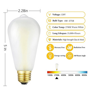 St58 năng lượng mặt trời dẫn bóng đèn dây tóc mờ E26 Dimmable 4W/6W/15W Trắng Ấm 2700K Tuổi thọ dài 120V tiết kiệm năng lượng - Product Image 2