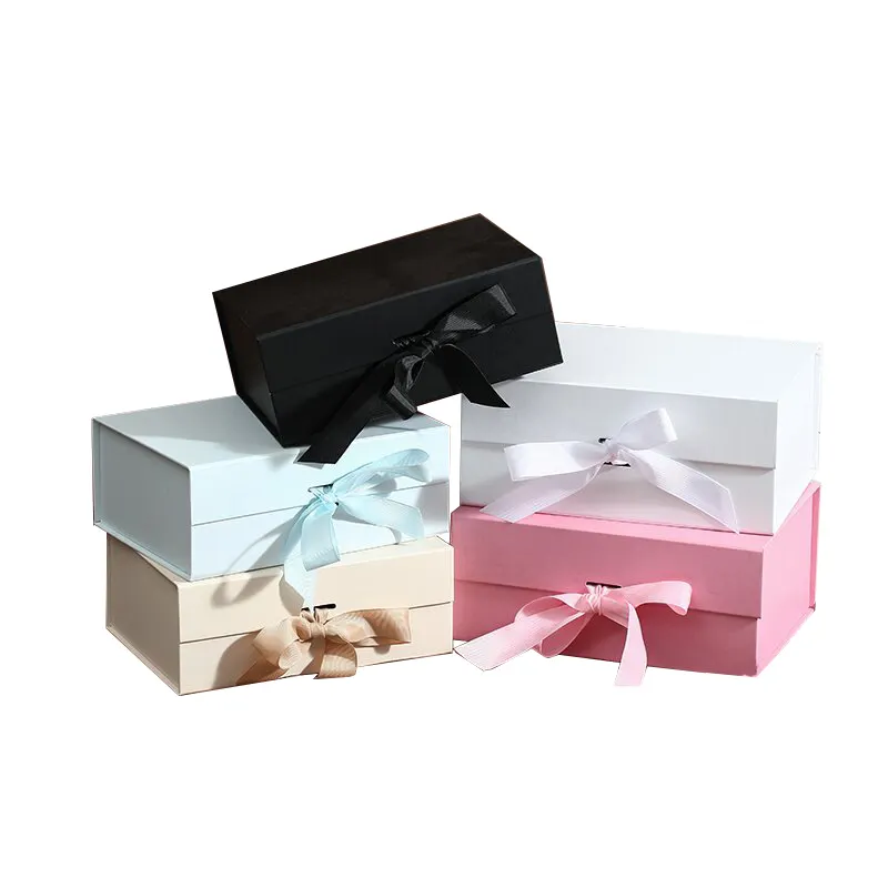Jinabr Folding Gift Box Black Magnet Flip Top Blank Festive Gift Boxes Can Print LOGO Factory