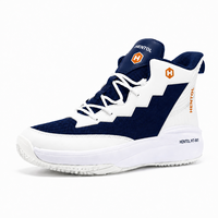 Sepatu Sneakers Gaya Basket Warna Biru Dongker, Model High Top, Bernapas, Panel Zigzag, Sol Tebal PU Putih, Tali, Olahraga, Musim Gugur Musim Dingin