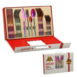 Ensemble de couverts nordiques en acier inoxydable 304 couleur or rose, 24 pièces, <span class=keywords><strong>Laguiole</strong></span>, pour Noël - Product Image 1