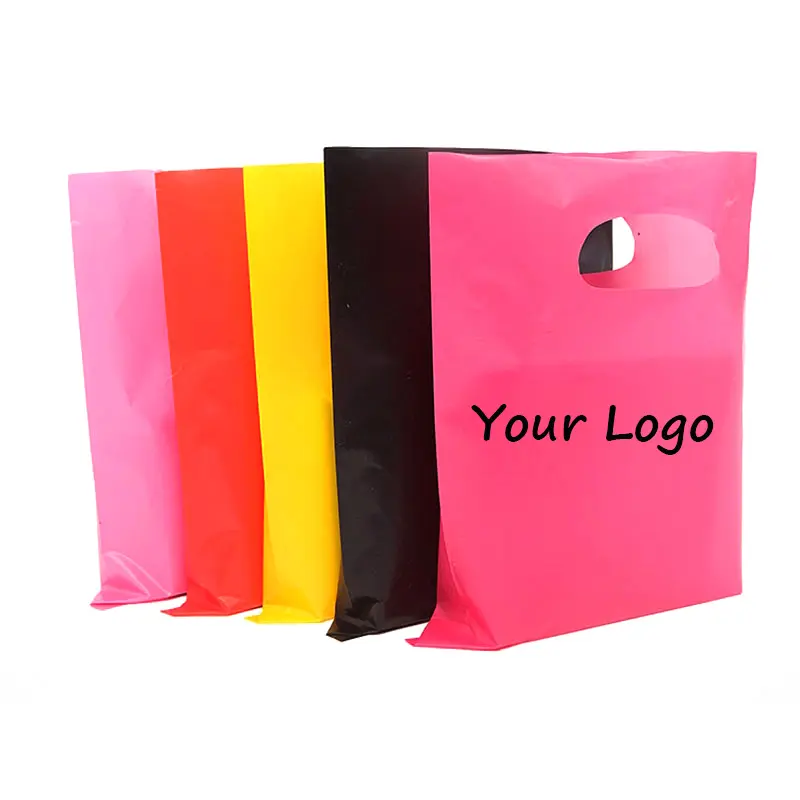 Stampa personalizzata eco polythene PE die cut carry patch poly apparel shopping sacchetti di plastica con loghi