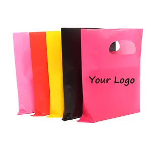 Custom Print Eco Polythene PE Die Cut Carry Patch Poly Apparel Shopping Plastic Bags With Logos