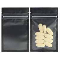 1 paquet de 100 pochettes plates refermables en mylar noir mat, résistantes à l'humidité, avec fermeture éclair et face transparente en plastique
