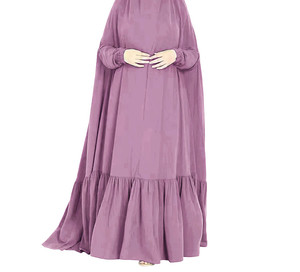 Stile classico colore puro Nida ampio formato plissettato pulsante O collo con manica Eid Abaja Jilbab per predare - Product Image 6