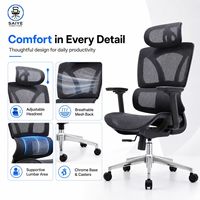 Chaise de bureau ergonomique moderne en maille robuste noire à dossier haut, pivotante, avec support lombaire et appui-tête réglable – Vente en gros