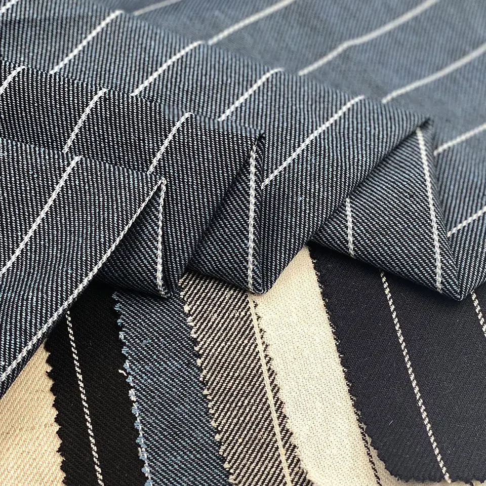 Stok Grosir Banyak Tekstil Alami Benang Tenun Celup Garis Organik Katun Linen Kain Campuran untuk Gaun