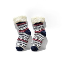 Winter Standard Transparente Crew-Socken mit Sherpa-Futter, Rutschfeste Weiche Mikrofaser-Hausschuhe