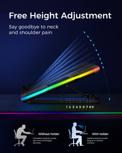 <span class=keywords><strong>Portatile</strong></span> pieghevole 8 livello regolabile in altezza 9 ventole Pad di raffreddamento <span class=keywords><strong>per</strong></span> Laptop con 10 RGB luce di raffreddamento <span class=keywords><strong>per</strong></span> Laptop con supporto <span class=keywords><strong>per</strong></span> telefono rimovibile - Product Image 5