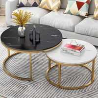 Ensemble de table centrale ronde nordique texture marbrée pour salon table basse gigogne de luxe moderne en métal doré et verre