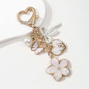 Pretty Flower Heart Pearl Bow Butterfly Enamel Keychain Lovely Plant <strong>Key</strong> <strong>Ring</strong> <strong>for</strong> <strong>Women</strong> Girls Good Gift Handmade Jewelry Set - Product Image 2