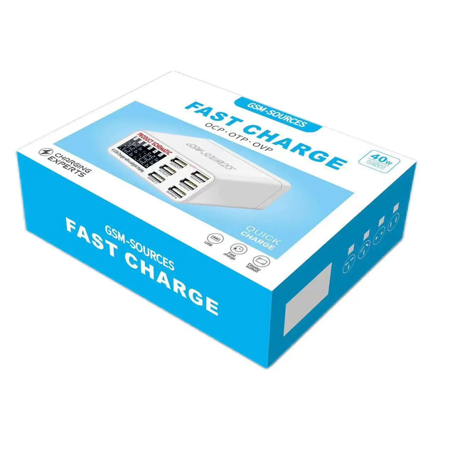 Smart 6-Port USB Charging Station Multi-Device Smartphone and Laptop Charger