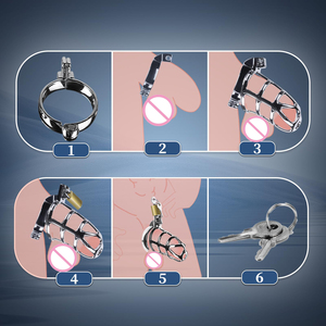 Jaula de Castidad Masculina, Juguete Sexual SM, Anillos de Metal de 3 Tamaños Activos, Impermeable, 2 Llaves, Dispositivo de Abstinencia para Ejercicios de Pene para Adultos - Product Image 5