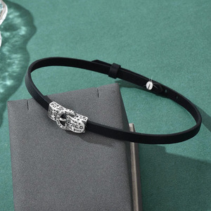 Cross-border personalized black leather short <b>choker</b> necklace, fashionable and versatile clavicle chain, light luxury sweet and - Product Image 2