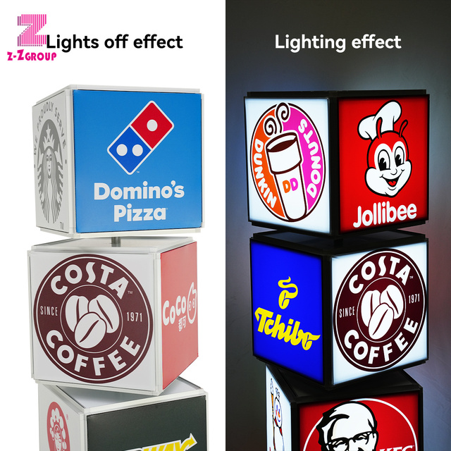 Rotate Soft Light Box LED Rotary Cubic Display Light Sign 4 Cubes Rotating Menu Billboard