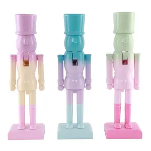 2024 New Candy Gradient Nutcracker Christmas Home Tabletop Wooden Ornaments Outdoor Holiday Nutcracker Gift