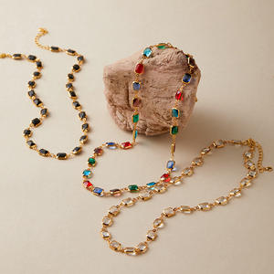 مجوهرات نسائية راقية مطلية بالذهب الحقيقي عيار 18 من غير tranish مقاومة للماء ، قلادة من الزركون المكعب ، قلادة ملونة بياقة - Product Image 1