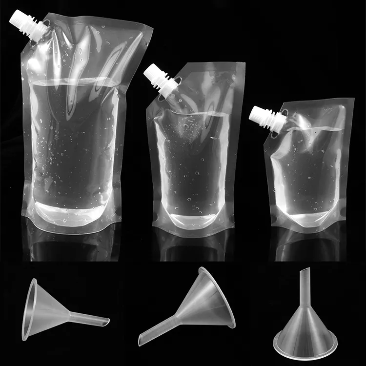 Sacs d'emballage en plastique réutilisables transparents 50ml 100ml 500ml de jus d'eau pochette de boisson avec bec verseur