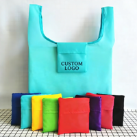 Sac de courses pliable en polyester 210D écologique et réutilisable avec logo personnalisé, sac de courses pliable en nylon avec pochette Ripstop