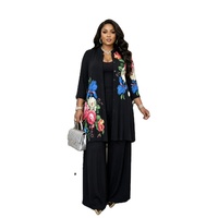 Vêtements pour femmes africaines grande taille, ensemble 2 pièces à imprimé floral, tunique longue et pantalon large, robe abaya islamique modeste