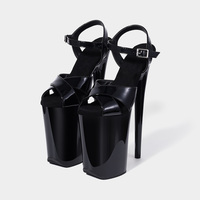 Chaussures de danse de pole dance pour boîte de nuit, à plateforme et talon haut de 20 cm, avec bride de cheville, en cuir verni motif serpent, style extrême, 9 pouces, pour l'été, couleur Evergreen