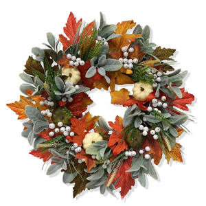 Coronas de Otoño con Bayas de Eucalipto, Calabazas, Hojas de <span class=keywords><strong>Orejas</strong></span> de Cordero, <span class=keywords><strong>para</strong></span> Decoración de Paredes, Hogar, Exteriores y Festividades de Acción de Gracias - Product Image 5