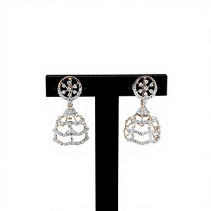 Pendientes Jhumka de Lujo Premium con Diseño Tradicional, Chapados en Oro, Adornados con Diamantes Naturales VVS VS, Conjunto de 14 Quilates en Oro Rosa, Regalo para Fiesta - Product Image 1